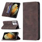 For Samsung Galaxy S21 Ultra 5G Magnetic RFID Blocking Anti-Theft Leather Case with Holder & Card Slots & Wallet(Brown)