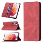 For Samsung Galaxy S21 5G Magnetic RFID Blocking Anti-Theft Leather Case with Holder & Card Slots & Wallet(Red)