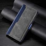 For Samsung Galaxy S22 5G Retro Texture Contrast Color Side Buckle Horizontal Flip Leather Case with Holder & Card Slots & Wallet(Blue + Grey)