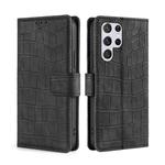For Samsung Galaxy S22 Ultra 5G Skin Feel Crocodile Texture Magnetic Clasp Horizontal Flip PU Case with Holder & Card Slots & Wallet(Black)