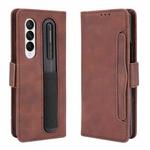 For Samsung Galaxy Z Fold3 5G Skin Feel Calf Pattern Horizontal Flip Leather Case with Holder & Card Slots & Photo Frame & Pen Slot(Brown)