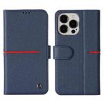 For iPhone 13 GEBEI Top-grain Leather Horizontal Flip Protective Case with Holder & Card Slots & Wallet & Photo Frame(Blue)