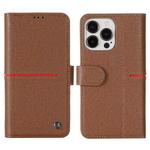 For iPhone 13 GEBEI Top-grain Leather Horizontal Flip Protective Case with Holder & Card Slots & Wallet & Photo Frame(Brown)