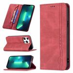 For iPhone 13 Pro Magnetic RFID Blocking Anti-Theft Leather Case with Holder & Card Slots & Wallet (Red)