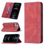 For iPhone 12 Pro Max Magnetic RFID Blocking Anti-Theft Leather Case with Holder & Card Slots & Wallet(Red)