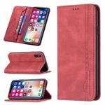 For iPhone X / XS Magnetic RFID Blocking Anti-Theft Leather Case with Holder & Card Slots & Wallet(Red)