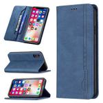 For iPhone X / XS Magnetic RFID Blocking Anti-Theft Leather Case with Holder & Card Slots & Wallet(Blue)
