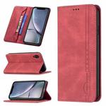 For iPhone XR Magnetic RFID Blocking Anti-Theft Leather Case with Holder & Card Slots & Wallet(Red)