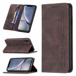 For iPhone XR Magnetic RFID Blocking Anti-Theft Leather Case with Holder & Card Slots & Wallet(Brown)