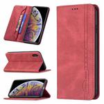 For iPhone XS Max Magnetic RFID Blocking Anti-Theft Leather Case with Holder & Card Slots & Wallet(Red)