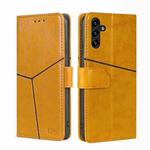 For Samsung Galaxy A13 5G Geometric Stitching Horizontal Flip Leather Case with Holder & Card Slots & Wallet(Yellow)