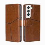 For Samsung Galaxy S22 5G Geometric Stitching Horizontal Flip Leather Case with Holder & Card Slots & Wallet(Light Brown)