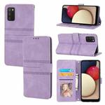 For Samsung Galaxy A02s 166mm Embossed Striped Magnetic Buckle PU + TPU Horizontal Flip Leather Case(Purple)