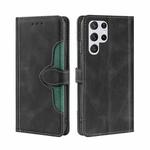 For Samaung Galaxy S22 Ultra 5G Skin Feel Straw Hat Horizontal Flip Leather Case with Holder & Card Slots(Black)