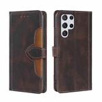 For Samaung Galaxy S22 Ultra 5G Skin Feel Straw Hat Horizontal Flip Leather Case with Holder & Card Slots(Brown)
