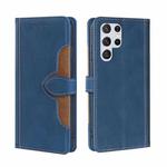 For Samaung Galaxy S22 Ultra 5G Skin Feel Straw Hat Horizontal Flip Leather Case with Holder & Card Slots(Blue)