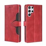 For Samaung Galaxy S22 Ultra 5G Skin Feel Straw Hat Horizontal Flip Leather Case with Holder & Card Slots(Red)