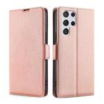 For Samaung Galaxy S22 Ultra 5G Ultra-thin Voltage Buckle PU + TPU Horizontal Flip Leather Case with Holder & Card Slot(Rose Gold)