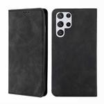 For Samaung Galaxy S22 Ultra 5G Skin Feel Magnetic Horizontal Flip Leather Case with Holder & Card Slots(Black)