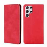 For Samaung Galaxy S22 Ultra 5G Skin Feel Magnetic Horizontal Flip Leather Case with Holder & Card Slots(Red)