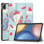 For Honor Tablet V7 Custer Painted Horizontal Flip Tablet PU Leather Case with Sleep / Wake-up Function & 3-Fold Holder(Unicorn)