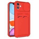 Sliding Camera Cover Design TPU Shockproof Case with Card Slot For iPhone 13(Red)