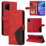 For vivo Y21 2020/Y21s/Y33s Dual-color Splicing Horizontal Flip PU Leather Case with Holder & Card Slots & Wallet(Red)