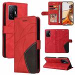 For Xiaomi 11T / 11T Pro Dual-color Splicing Horizontal Flip PU Leather Case with Holder & Card Slots & Wallet(Red)