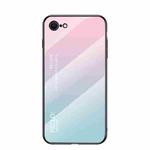 Gradient Color Painted TPU Edge Glass Case For iPhone SE 2022 / SE 2020 / 8 / 7(Gradient Pink Blue)