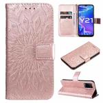 For vivo Y21/Y21s/Y33s Pressed Printing Sunflower Pattern Horizontal Flip PU Leather Case with Holder & Card Slots & Wallet & Lanyard(Rose Gold)