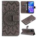 For vivo Y21/Y21s/Y33s Pressed Printing Sunflower Pattern Horizontal Flip PU Leather Case with Holder & Card Slots & Wallet & Lanyard(Grey)