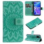 For vivo Y21/Y21s/Y33s Pressed Printing Sunflower Pattern Horizontal Flip PU Leather Case with Holder & Card Slots & Wallet & Lanyard(Green)