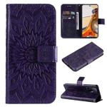 For Xiaomi 11T / 11T Pro Pressed Printing Sunflower Pattern Horizontal Flip PU Leather Case with Holder & Card Slots & Wallet & Lanyard(Purple)
