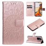 For Xiaomi 11T / 11T Pro Pressed Printing Sunflower Pattern Horizontal Flip PU Leather Case with Holder & Card Slots & Wallet & Lanyard(Rose Gold)