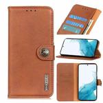 For Samsung Galaxy S22 5G KHAZNEH Cowhide Texture Horizontal Flip Leather Case with Holder & Card Slots & Wallet(Brown)