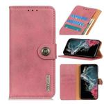 For Samsung Galaxy S22 Ultra 5G KHAZNEH Cowhide Texture Horizontal Flip Leather Case with Holder & Card Slots & Wallet(Pink)