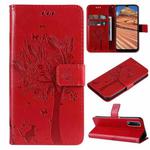 For vivo Y11s/Y12A/Y12s/Y20/Y20A/Y20s/Y20G/Y20SG Tree & Cat Embossing Pattern Horizontal Flip PU Leather Case with Holder & Card Slots & Wallet & Lanyard(Red)