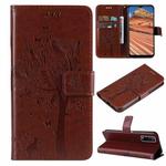 For vivo Y11s/Y12A/Y12s/Y20/Y20A/Y20s/Y20G/Y20SG Tree & Cat Embossing Pattern Horizontal Flip PU Leather Case with Holder & Card Slots & Wallet & Lanyard(Coffee)