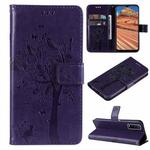 For vivo Y11s/Y12A/Y12s/Y20/Y20A/Y20s/Y20G/Y20SG Tree & Cat Embossing Pattern Horizontal Flip PU Leather Case with Holder & Card Slots & Wallet & Lanyard(Purple)