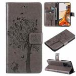 For Xiaomi 11T / 11T Pro Tree & Cat Embossing Pattern Horizontal Flip PU Leather Case with Holder & Card Slots & Wallet & Lanyard(Grey)