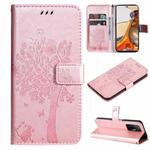 For Xiaomi 11T / 11T Pro Tree & Cat Embossing Pattern Horizontal Flip PU Leather Case with Holder & Card Slots & Wallet & Lanyard(Rose Gold)