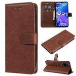 For vivo Y21 2021 / Y21s / Y33s Pure Color Horizontal Flip Leather Case with Holder & Card Slots & Wallet & Lanyard(Brown)