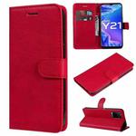 For vivo Y21 2021 / Y21s / Y33s Pure Color Horizontal Flip Leather Case with Holder & Card Slots & Wallet & Lanyard(Red)