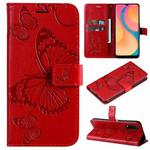 For vivo Y20 / Y20a / Y20s Pressed Printing Butterfly Pattern Horizontal Flip PU Leather Case with Holder & Card Slots & Wallet & Lanyard(Red)