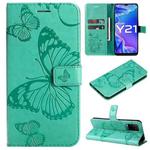 For vivo Y21 2021 / Y21s / Y33s Pressed Printing Butterfly Pattern Horizontal Flip PU Leather Case with Holder & Card Slots & Wallet & Lanyard(Green)