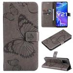 For vivo Y21 2021 / Y21s / Y33s Pressed Printing Butterfly Pattern Horizontal Flip PU Leather Case with Holder & Card Slots & Wallet & Lanyard(Grey)