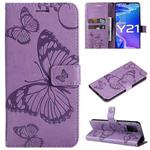 For vivo Y21 2021 / Y21s / Y33s Pressed Printing Butterfly Pattern Horizontal Flip PU Leather Case with Holder & Card Slots & Wallet & Lanyard(Purple)