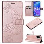 For vivo Y21 2021 / Y21s / Y33s Pressed Printing Butterfly Pattern Horizontal Flip PU Leather Case with Holder & Card Slots & Wallet & Lanyard(Rose Gold)