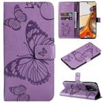 For Xiaomi Mi 11T / 11T Pro Pressed Printing Butterfly Pattern Horizontal Flip PU Leather Case with Holder & Card Slots & Wallet & Lanyard(Purple)