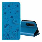 For vivo Y20 / Y20a / Y20s Cat Bee Embossing Pattern Shockproof Horizontal Flip Leather Case with Holder & Card Slots & Wallet(Blue)